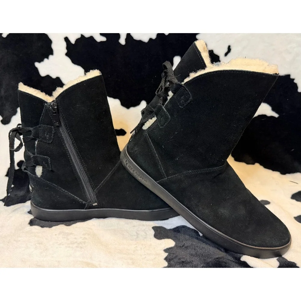 Koolaburra by UGG Womens Black Suede‎ Faux Fur Lined Lace Back Zip Boots
